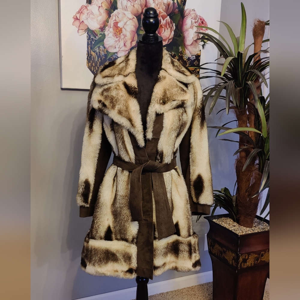 Tissavel France Tocci Faux Fur Coat Jacket Small Medium Womens Authentic